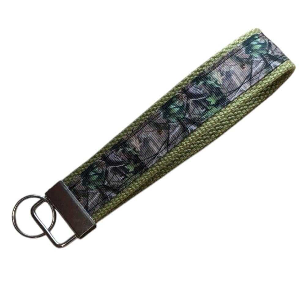 Camouflage Keychain Wristlet Handmade Fabric Key FOB Hunting Outdoors Camo Green